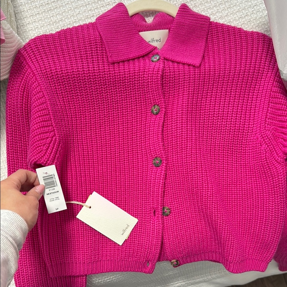 Wilfred Pink Cardigan Sweater with Chunky Knit